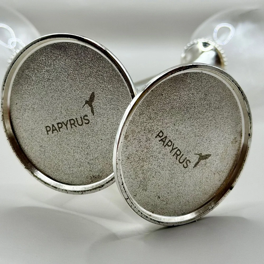 Papyrus Silver Stem Champagne Flutes‎ Pair - Cream Enamel Base